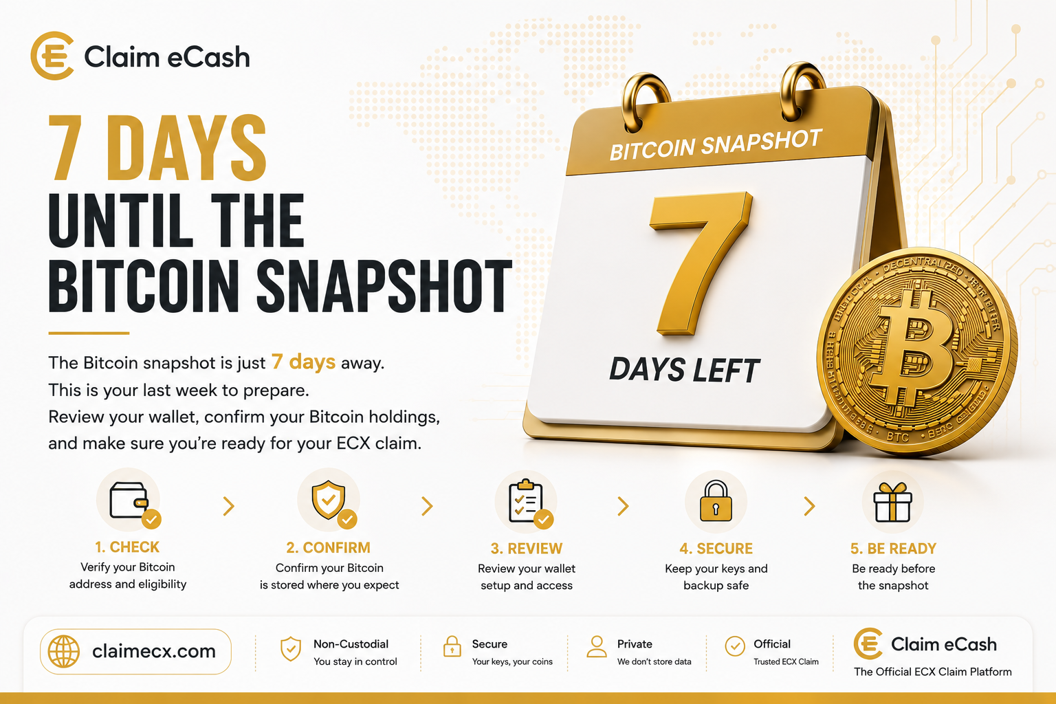 7 days until the Bitcoin snapshot for the ECX distribution - last week to prepare for your ECX claim